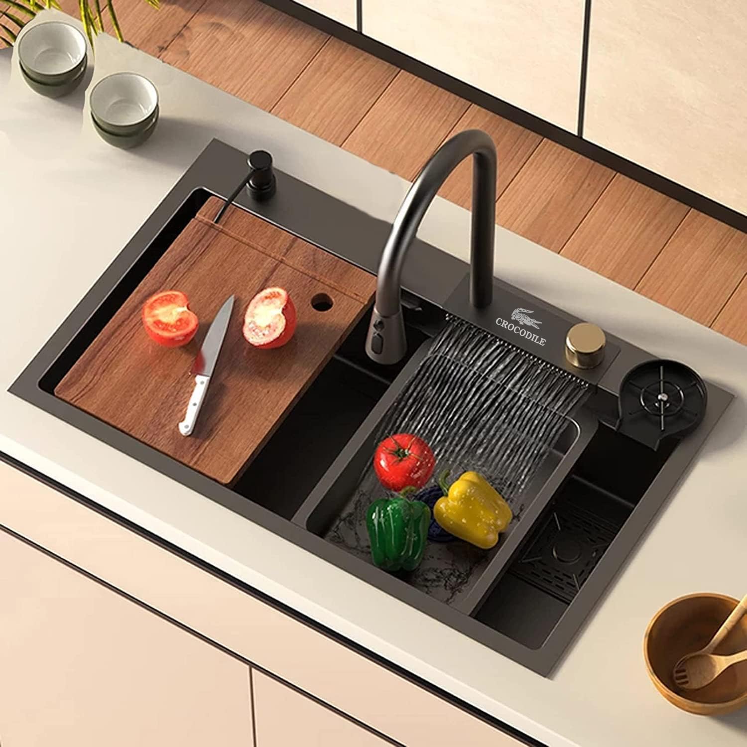 crocodile brand kitchen sink with integrated waterfalls